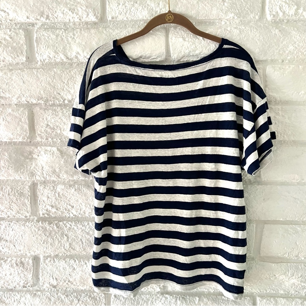 J Crew Navy White Stripe Linen Top Women's T-8 - Picture 3 of 3